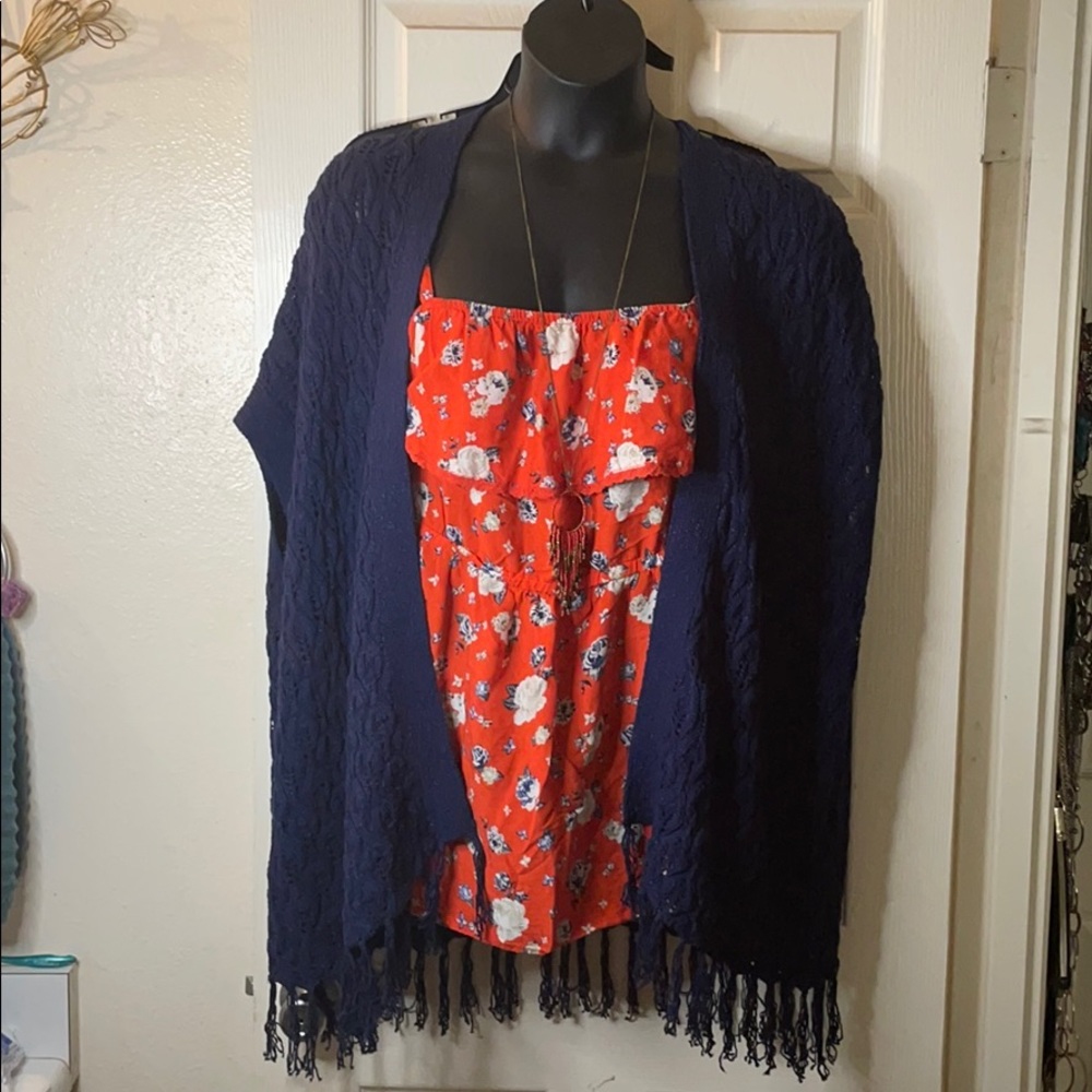 Fringe crochet over piece